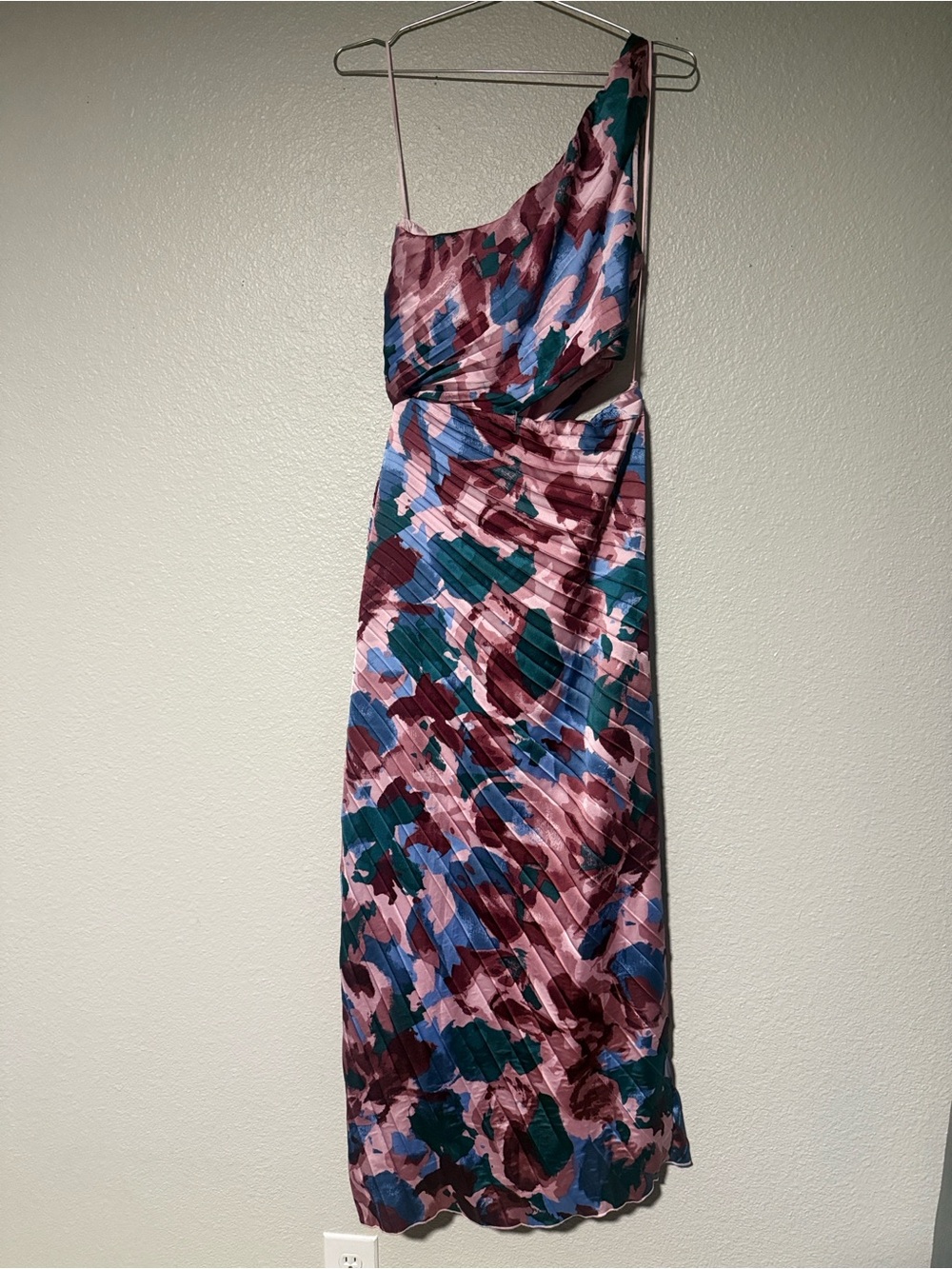 Abercrombie & Fitch One-Shoulder Pink, Blue & Green Floral Draped Maxi Dress - Picture 4 of 6